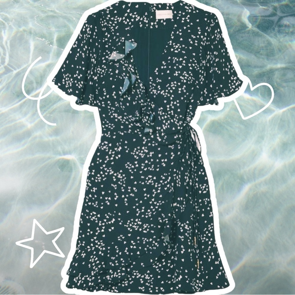 Rebecca Vallance Navy Blue ‘Flores’ Ruffled Printed Crepe Wrap Mini Dress Size 2